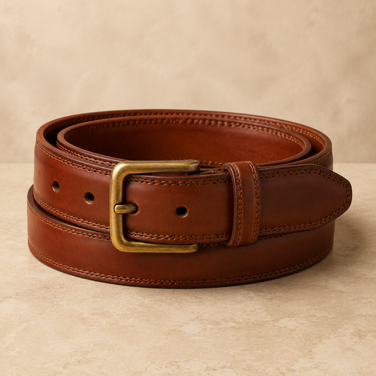 Cognac Brass Dress Belt