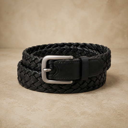 Black Braided Leather Belt