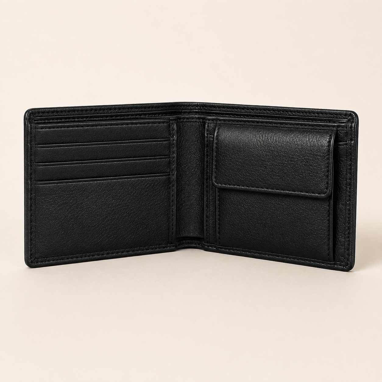 Classic black coin wallet open front view