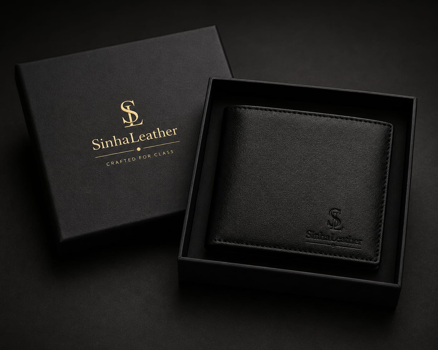 Black Boxed Leather Wallet view 1