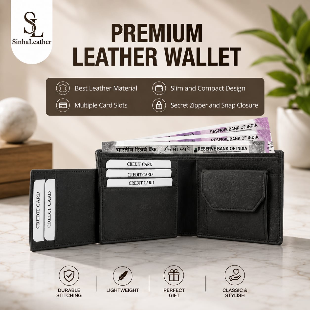 Black Detachable Card Wallet view 1