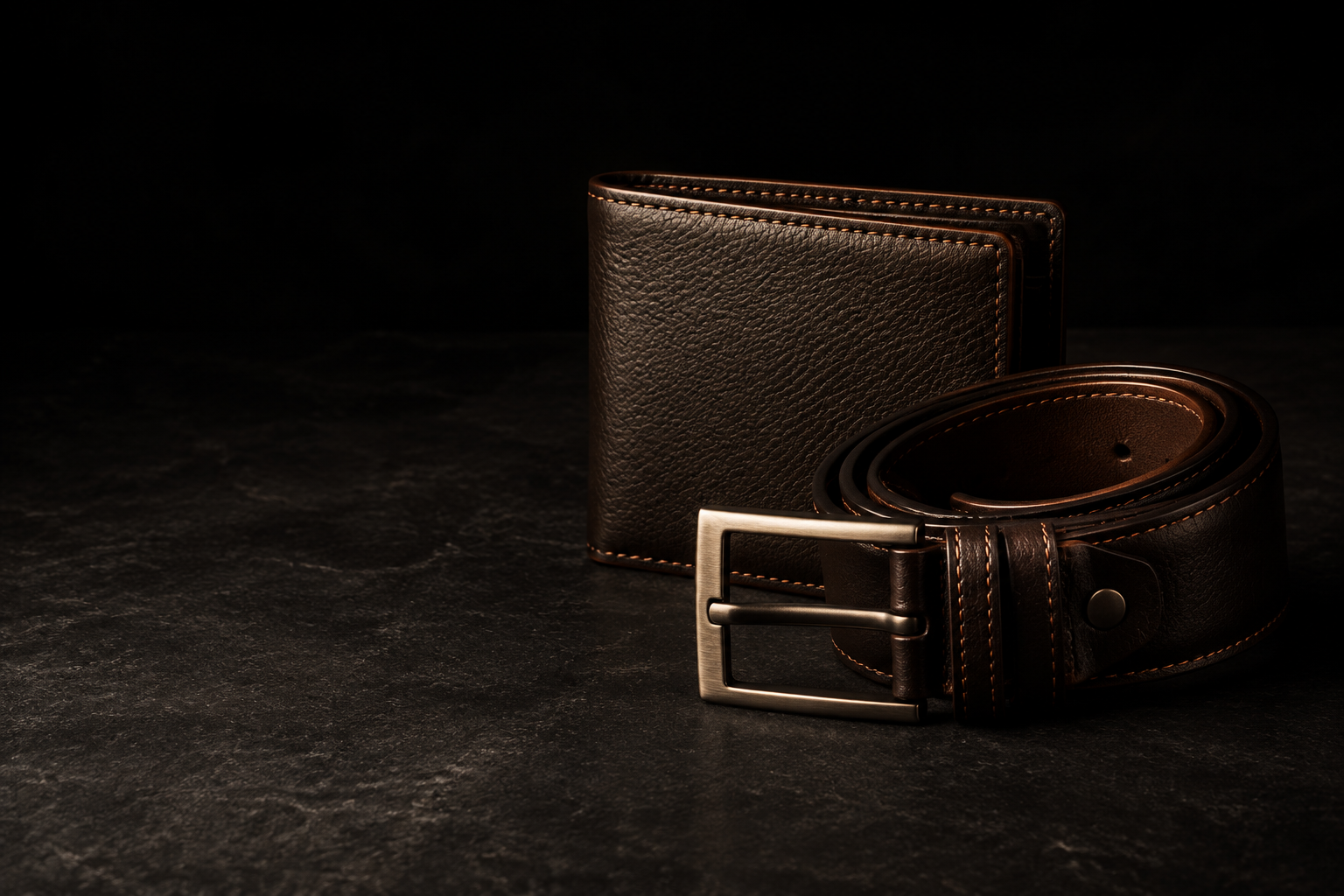 Men's leather wallet and belt